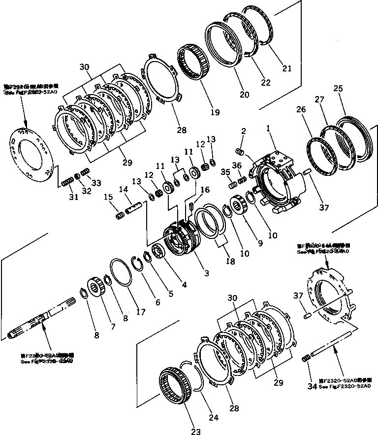 Схема запчастей Komatsu D37P-5A - ТРАНСМИССИЯ (ПЕРЕД. И 3 КОЖУХ) (/7) СИЛОВАЯ ПЕРЕДАЧА И КОНЕЧНАЯ ПЕРЕДАЧА