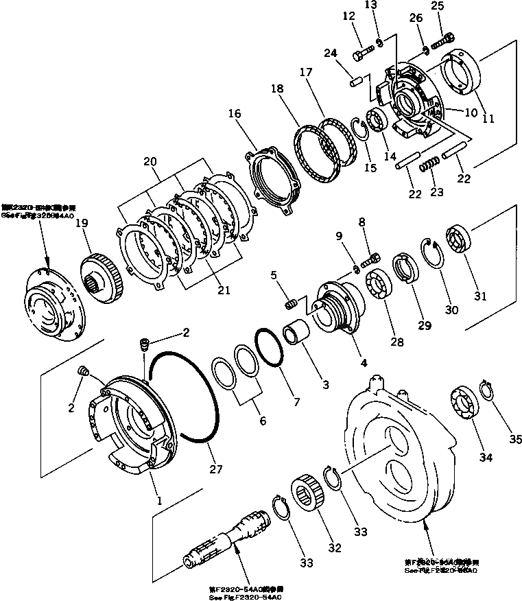 Схема запчастей Komatsu D37P-5A - ТРАНСМИССИЯ (1 КОЖУХ) (/7) СИЛОВАЯ ПЕРЕДАЧА И КОНЕЧНАЯ ПЕРЕДАЧА