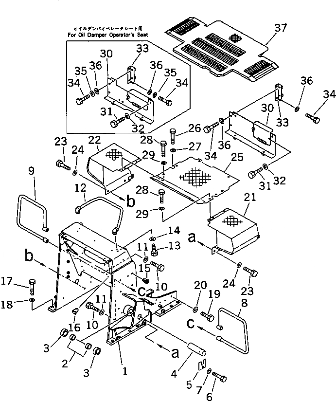 Схема запчастей Komatsu D37P-5A - ПОГРУЗ. РАМА И ПОЛ КАБИНЫ КАБИНА ОПЕРАТОРА И СИСТЕМА УПРАВЛЕНИЯ