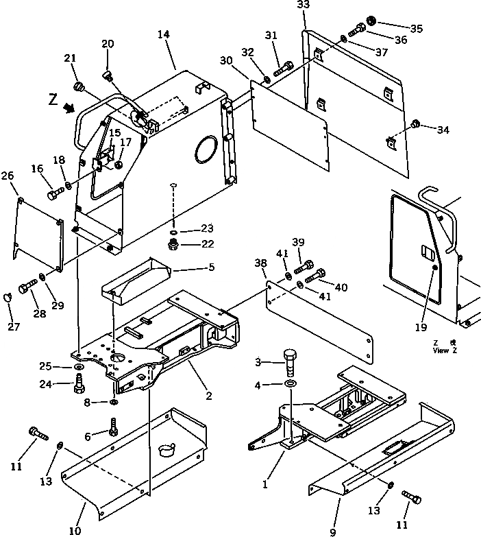Схема запчастей Komatsu D37P-5A - ЗАДН. КРЫШКА И ГИДР. БАК. (КРОМЕ ЯПОН.) ЧАСТИ КОРПУСА