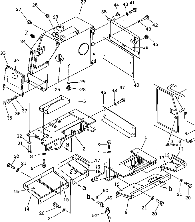 Схема запчастей Komatsu D37P-5A - ЗАДН. КРЫШКА И ГИДР. БАК. (КАБИНА ROPS) ЧАСТИ КОРПУСА
