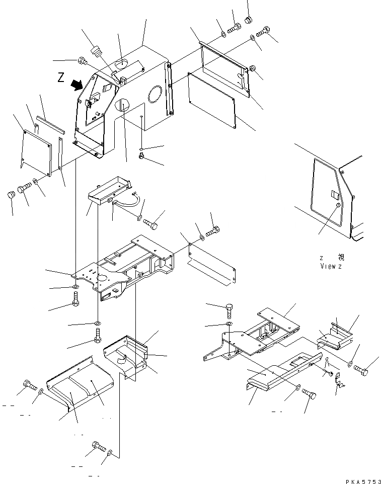 Схема запчастей Komatsu D37P-5A - ЗАДН. КРЫШКА И ГИДР. БАК. (REGULATION OF ЕС DYNAMIC NOISE)(№-) ЧАСТИ КОРПУСА
