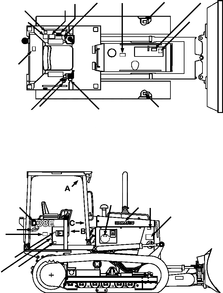 Схема запчастей Komatsu D38E-1A - FIG. U-A PROВОЗДУХОВОДЫ GRAPHICS - D8E-A, D8P-A МАРКИРОВКА