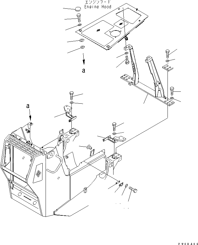 Схема запчастей Komatsu D41E-6 - ФРОНТАЛЬНАЯ ЗАЩИТА (КАПОТ КРЕПЛЕНИЕ) ЧАСТИ КОРПУСА