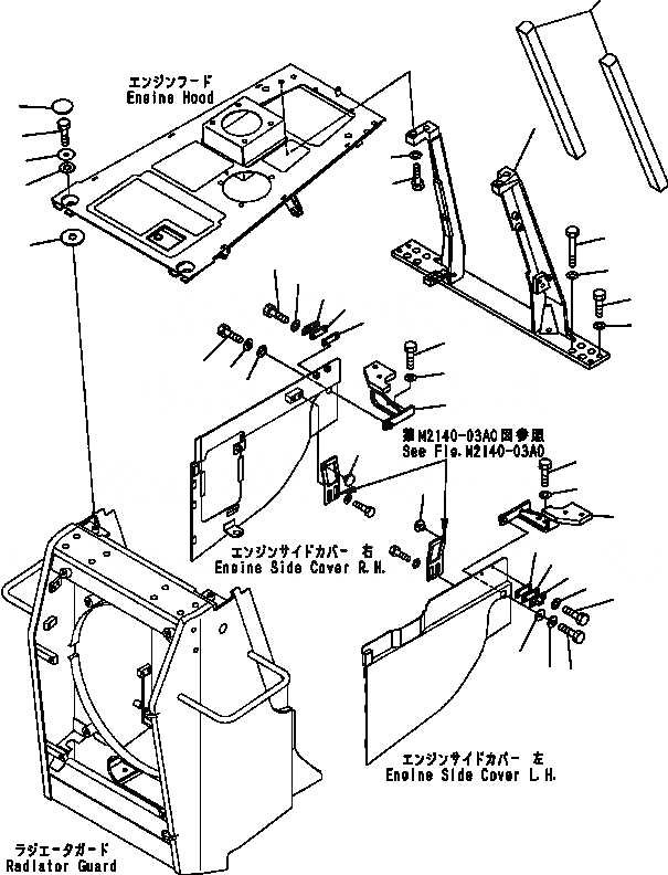 Схема запчастей Komatsu D41E-6 - ФРОНТАЛЬНАЯ ЗАЩИТА (КАПОТ КРЕПЛЕНИЕ) (ЕС БЕСШУМН. СПЕЦИФ-Я) ЧАСТИ КОРПУСА