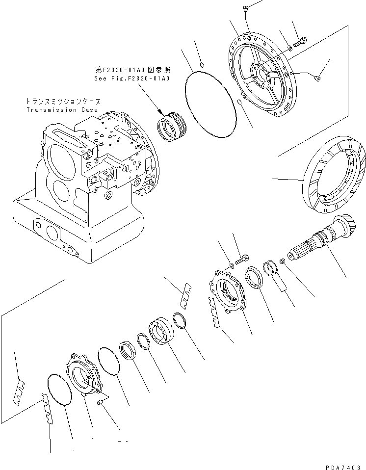 Схема запчастей Komatsu D41P-6 - ТРАНСМИССИЯ (ВЫХОД) СИЛОВАЯ ПЕРЕДАЧА И КОНЕЧНАЯ ПЕРЕДАЧА