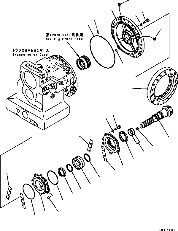 Схема запчастей Komatsu D41P-6 - ТРАНСМИССИЯ (ВЫХОД) СИЛОВАЯ ПЕРЕДАЧА И КОНЕЧНАЯ ПЕРЕДАЧА