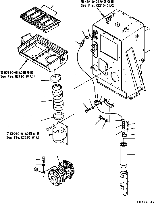 Схема запчастей Komatsu D61EX-15 - КОНДИЦ. ВОЗДУХА (RECERVER И КОМПРЕССОР) K [КАБИНА ОПЕРАТОРА И СИСТЕМА УПРАВЛЕНИЯ]
