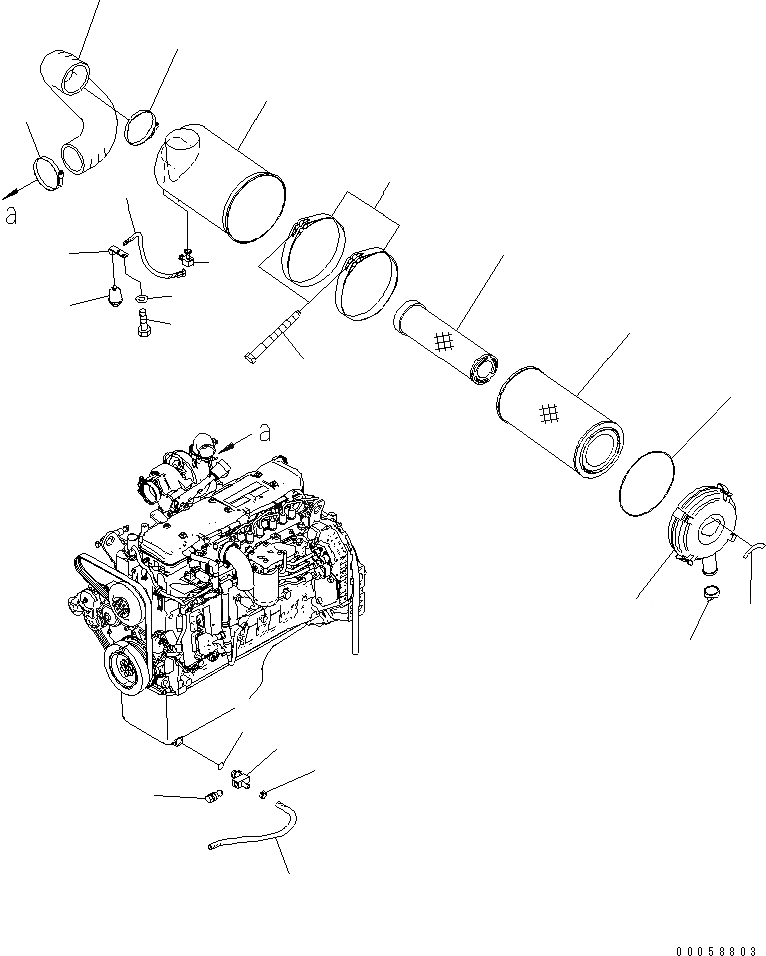Схема запчастей Komatsu D61PX-15E0-BW - ВОЗДУХООЧИСТИТЕЛЬ КОМПОНЕНТЫ ДВИГАТЕЛЯ