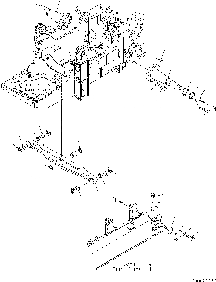 Схема запчастей Komatsu D61PX-15E0-BW - БАЛКА БАЛАНСИРА И ПОВОРОТН. ШКВОРЕНЬ ОСНОВН. РАМА И КОМПОНЕНТЫ