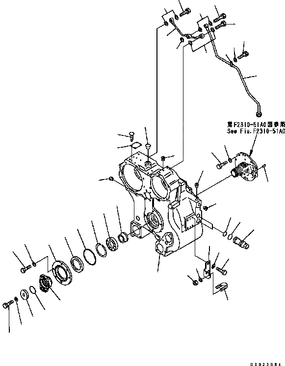 Схема запчастей Komatsu D61PX-15 - ГИДРОТРАНСФОРМАТОР (КОРПУС) F [СИЛОВАЯ ПЕРЕДАЧА И КОНЕЧНАЯ ПЕРЕДАЧА]