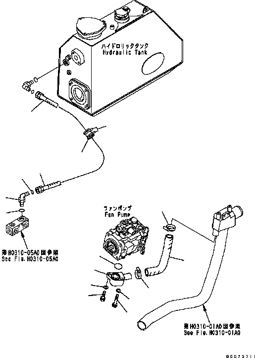 Схема запчастей Komatsu D61PX-15 - ГИДР. НАСОС. ЛИНИЯ (НАСОС ВЕНТИЛЯТОРА ВСАСЫВ.) H [ГИДРАВЛИКА]