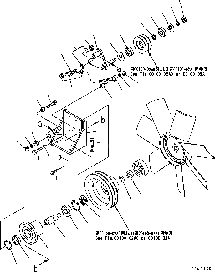 Схема запчастей Komatsu GD655-3C - ДВИГАТЕЛЬ ОХЛАЖД-Е (НАГНЕТАТЕЛЬ ВЕНТИЛЯТОР И КОМПОНЕНТЫ) СИСТЕМА ОХЛАЖДЕНИЯ