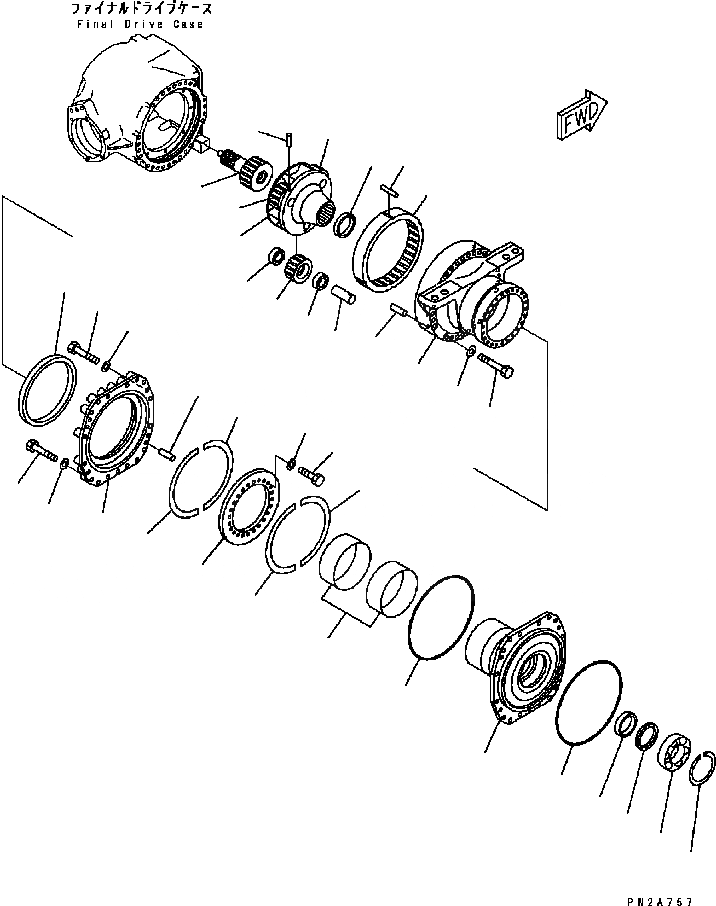 Схема запчастей Komatsu GD655-3C - ЗАДН. МОСТ (КОНЕЧНАЯ ПЕРЕДАЧА) (PLANETARY ПРИВОД) (бЛОК. ДИФФЕРЕНЦИАЛА ТИП) ТРАНСМИССИЯ