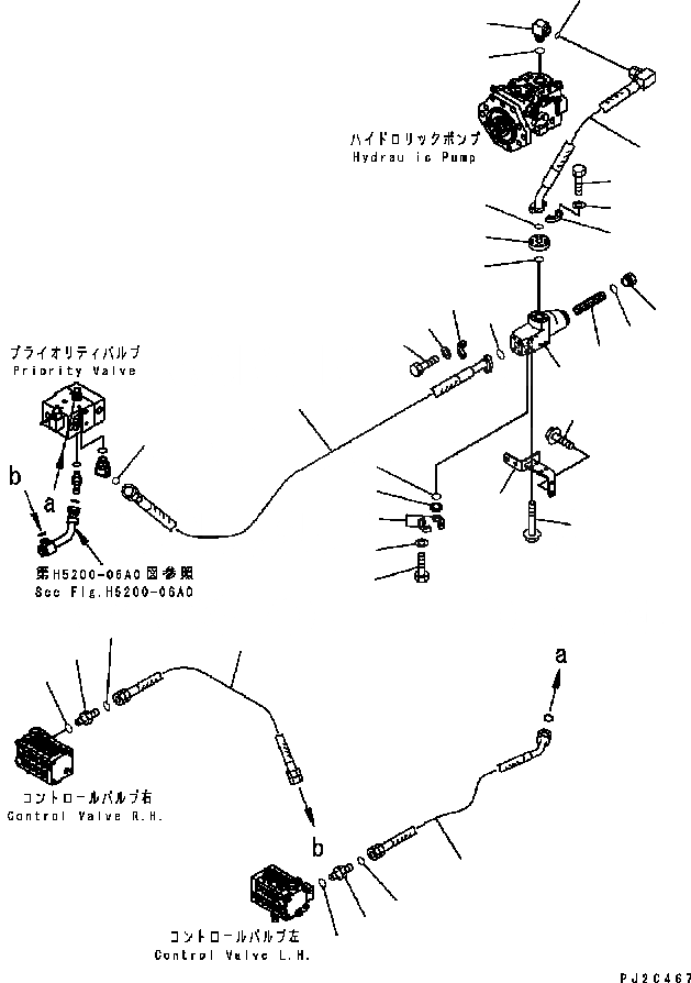 Схема запчастей Komatsu GD655-3C - ГИДРОЛИНИЯ (ИЗ НАСОСА В КЛАПАН) ГИДРАВЛИКА