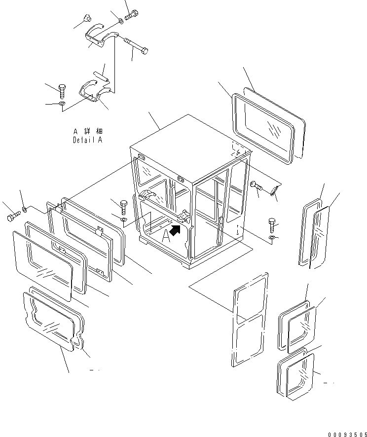 Схема запчастей Komatsu GD663A-2 - КАБИНА (B-ТИП) (/) РАМА И ЧАСТИ КОРПУСА