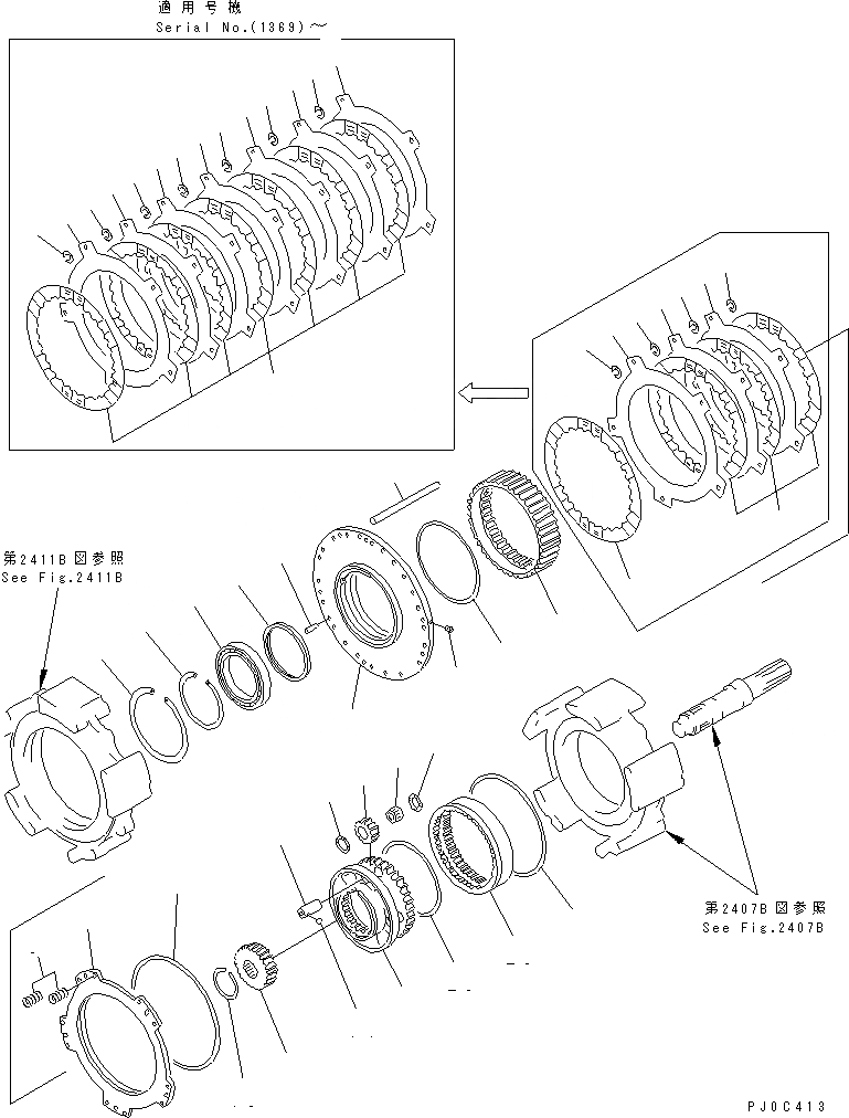 Схема запчастей Komatsu GD825A-2E0 - ТРАНСМИССИЯ (ПЕРЕД. МУФТА)(№99-) СИЛОВАЯ ПЕРЕДАЧА
