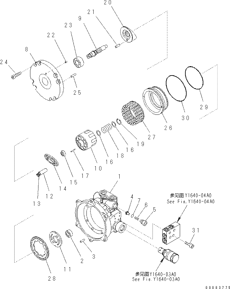 Схема запчастей Komatsu PC57-7 - МОТОР ПОВОРОТА (ГИДРАВЛ МОТОР) (/) Y [ОСНОВН. КОМПОНЕНТЫ И РЕМКОМПЛЕКТЫ]