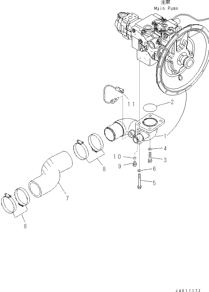 Схема запчастей Komatsu PC60-8 - ВСАСЫВ. ТРУБЫ H [ГИДРАВЛИКА]