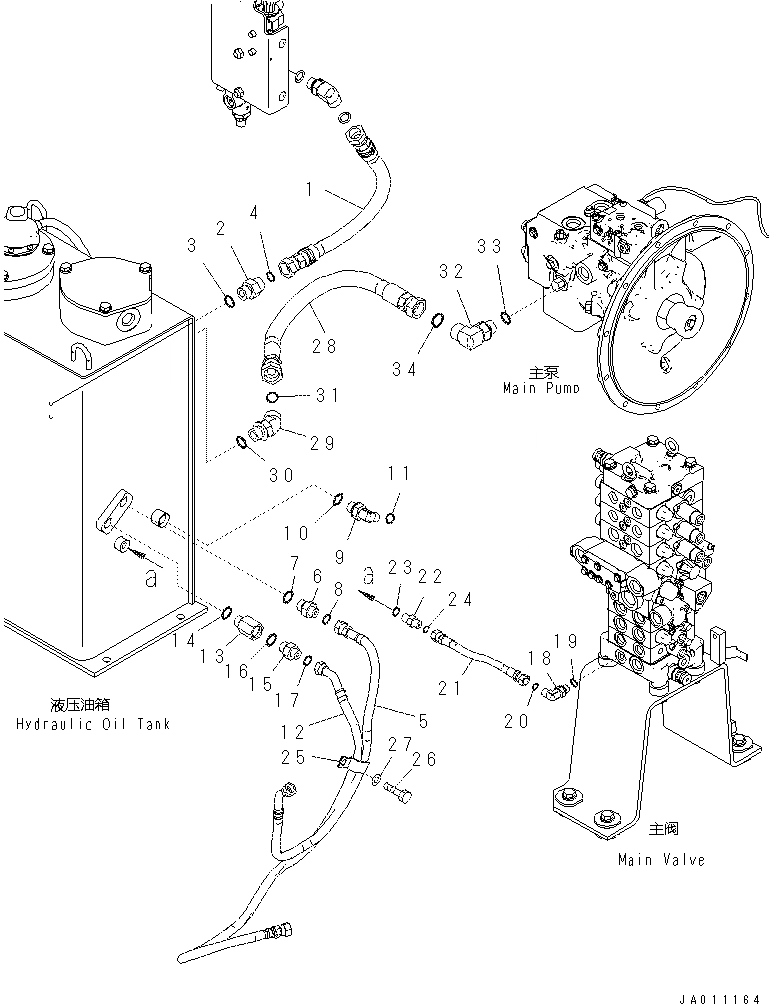Схема запчастей Komatsu PC60-8 - ДРЕНАЖН. ТРУБЫ H [ГИДРАВЛИКА]