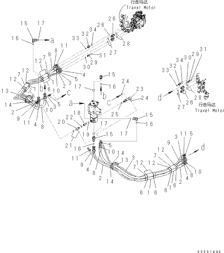 Схема запчастей Komatsu PC60-8 - ХОД ТРУБЫ [НИЖНЯЯ ГИДРОЛИНИЯ И ЛИНИЯ ХОДА]