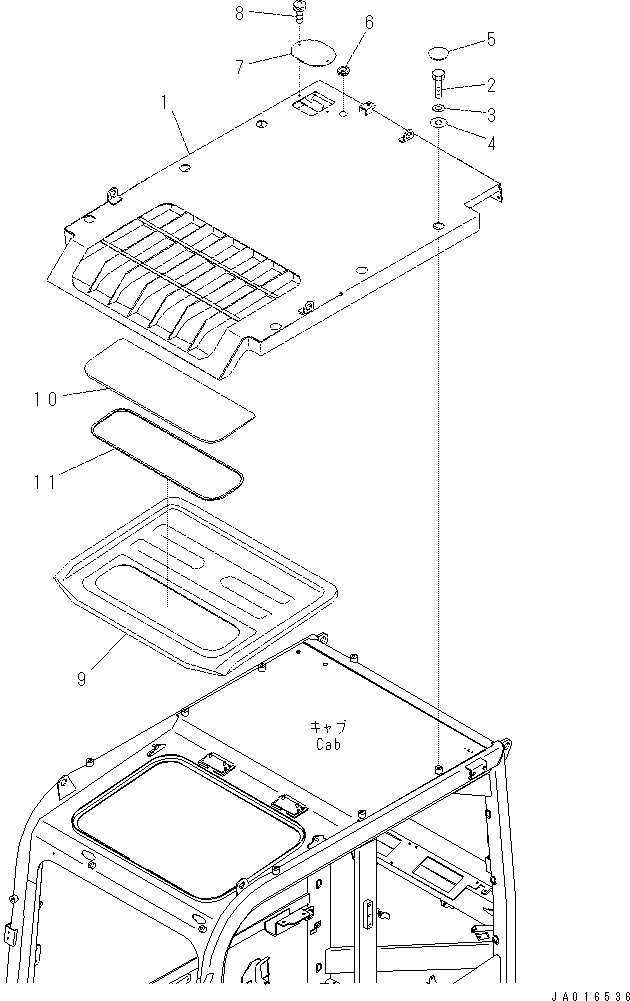 Схема запчастей Komatsu PC70-8 - ВЕРХНЯЯ ЗАЩИТА K [КАБИНА ОПЕРАТОРА И СИСТЕМА УПРАВЛЕНИЯ]