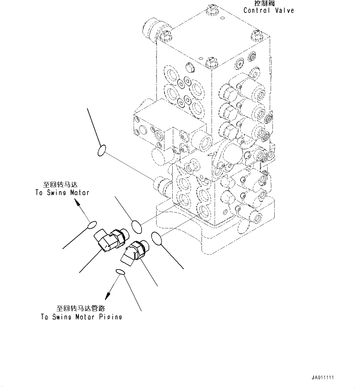 Схема запчастей Komatsu PC110-8M0 - УПРАВЛЯЮЩ. КЛАПАН (БЕЗ -ДОПОЛН. АКТУАТОР ТРУБЫ, АККУМУЛЯТОР) (СОЕДИНИТЕЛЬН. ЧАСТИ, ПОВОРОТН. ТРУБЫ) H [ГИДРАВЛИКА]