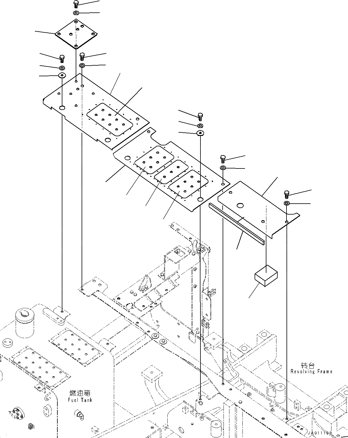 Схема запчастей Komatsu PC110-8M0 - ПЕРЕДН. COVER M [ЧАСТИ КОРПУСАS И КРЫШКИ]