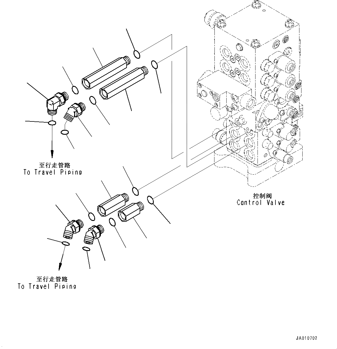 Схема запчастей Komatsu PC130-8M0 - УПРАВЛЯЮЩ. КЛАПАН (БЕЗ -ДОПОЛН. АКТУАТОР ТРУБЫ, АККУМУЛЯТОР) (СОЕДИНИТЕЛЬН. ЧАСТИ, ХОД ТРУБЫ) H [ГИДРАВЛИКА]