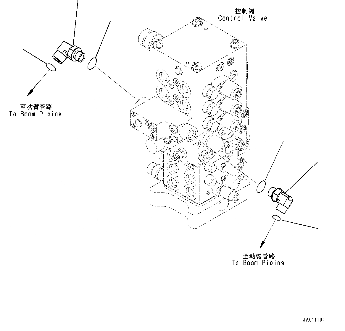 Схема запчастей Komatsu PC130-8M0 - УПРАВЛЯЮЩ. КЛАПАН (БЕЗ -ДОПОЛН. АКТУАТОР ТРУБЫ, АККУМУЛЯТОР) (СОЕДИНИТЕЛЬН. ЧАСТИ, ТРУБЫ СТРЕЛЫ) H [ГИДРАВЛИКА]