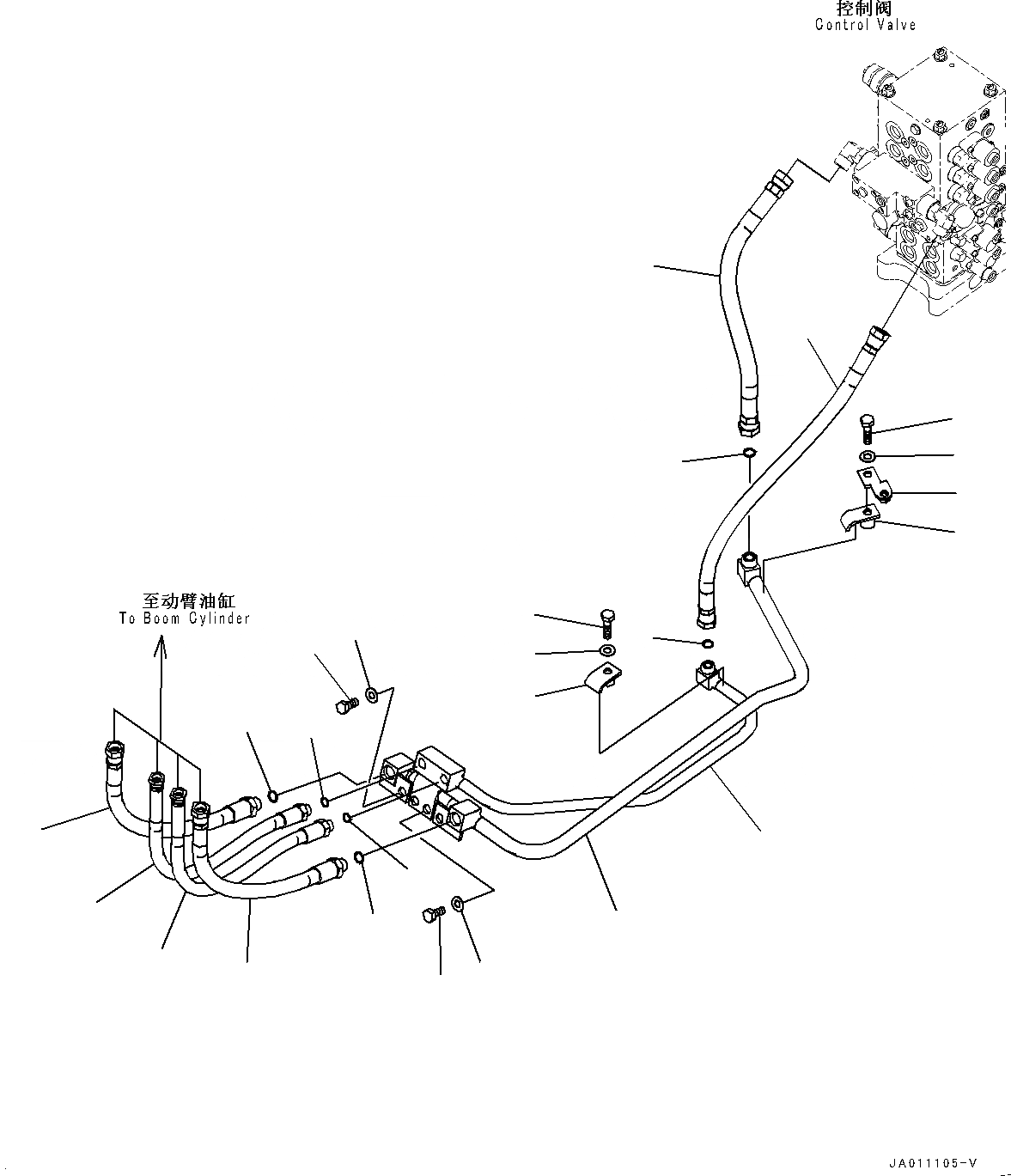 Схема запчастей Komatsu PC130-8M0 - ТРУБЫ СТРЕЛЫ H [ГИДРАВЛИКА]