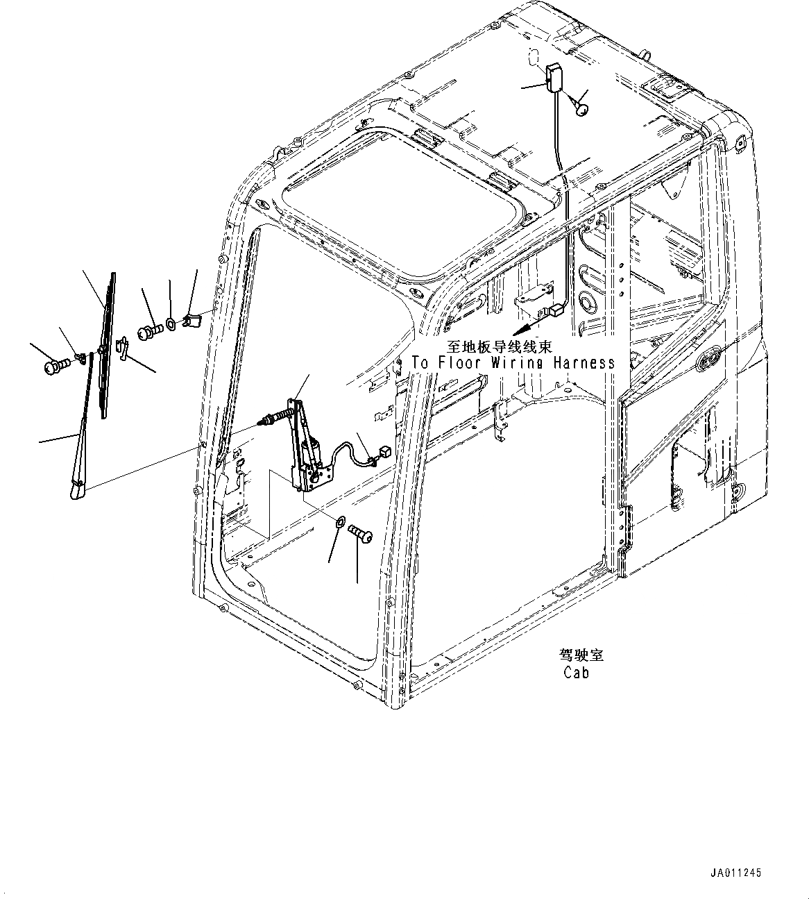 Схема запчастей Komatsu PC130-8M0 - КАБИНА И ОСНОВН. КОНСТРУКЦИЯ ГРУППА (БЕЗ -ДОПОЛН. АКТУАТОР ТРУБЫ, АККУМУЛЯТОР) (ДВОРНИКИ И ОСВЕЩЕНИЕ) K [КАБИНА ОПЕРАТОРА И СИСТЕМА УПРАВЛЕНИЯ]