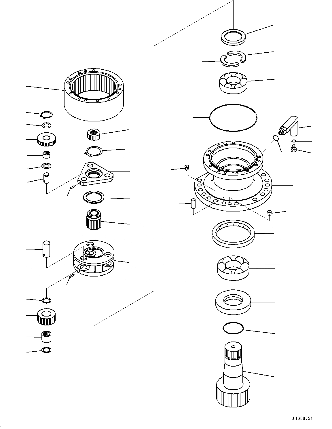 Схема запчастей Komatsu PC130-8M0 - МЕХАНИЗМ ПОВОРОТА И МОТОР (ВНУТР. ЧАСТИ) N [ПОВОРОТН. КРУГ И ITS КОМПОНЕНТЫ]