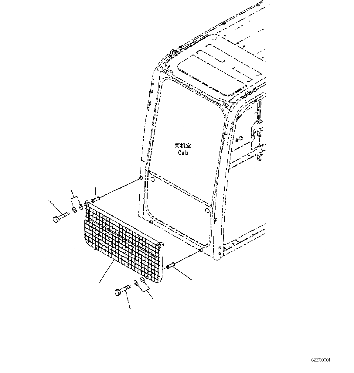 Схема запчастей Komatsu PC450-8 - ФРОНТАЛЬНАЯ ЗАЩИТАЈ¬HALF K [КАБИНА ОПЕРАТОРА И СИСТЕМА УПРАВЛЕНИЯ]