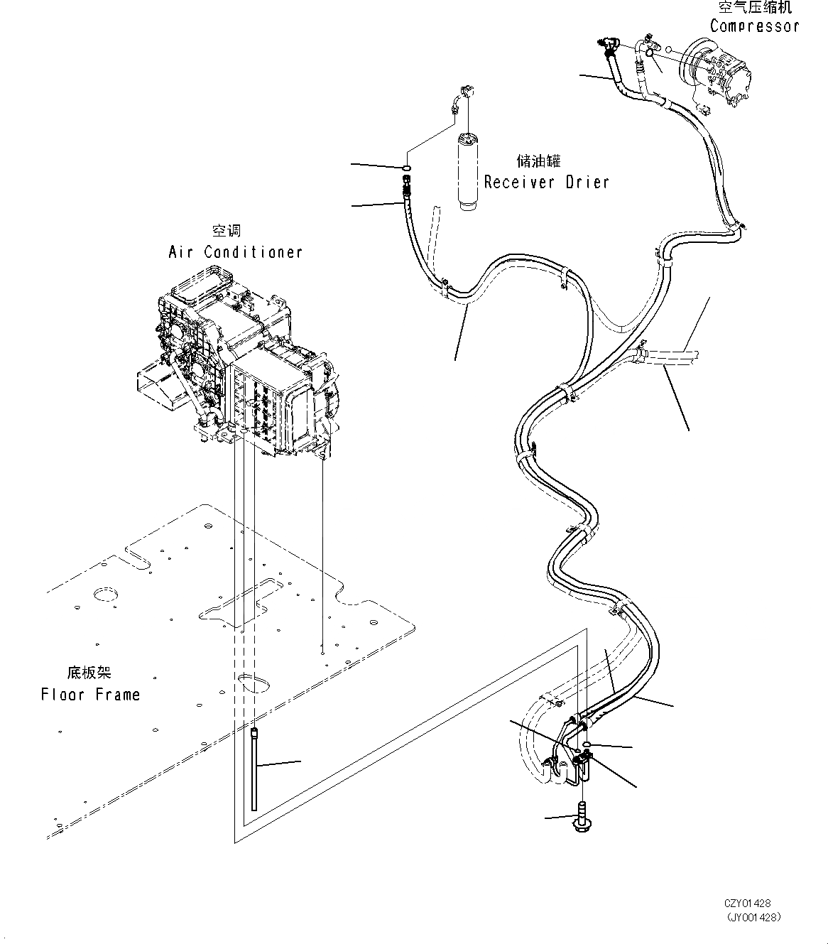 Схема запчастей Komatsu PC450-8 - КАБИНА (ПОЛ, ТРУБКИ КОНДИЦИОНЕРА) K [КАБИНА ОПЕРАТОРА И СИСТЕМА УПРАВЛЕНИЯ]