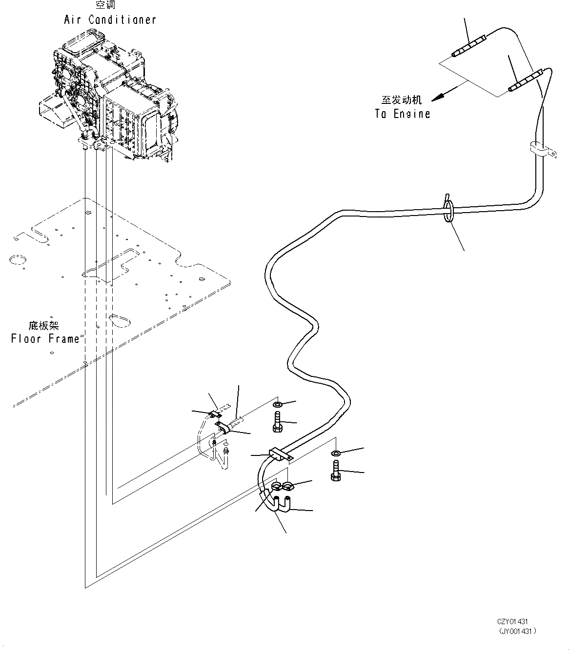 Схема запчастей Komatsu PC450-8 - КАБИНА (ПОЛ, ГИДР. ПРОВОД. ОБОГРЕВАТЕЛЯ) K [КАБИНА ОПЕРАТОРА И СИСТЕМА УПРАВЛЕНИЯ]