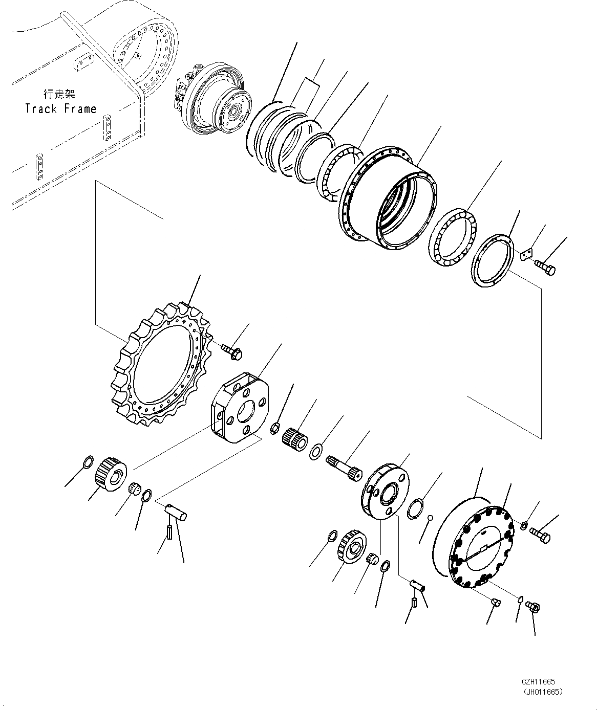 Схема запчастей Komatsu PC450-8 - МОТОР ХОДА И КОНЕЧНАЯ ПЕРЕДАЧА (1 И 2 НЕСУЩИЙ ЭЛЕМЕНТ, ЛЕВ.) [ХОД СИСТЕМА И ITS КОМПОНЕНТЫ]