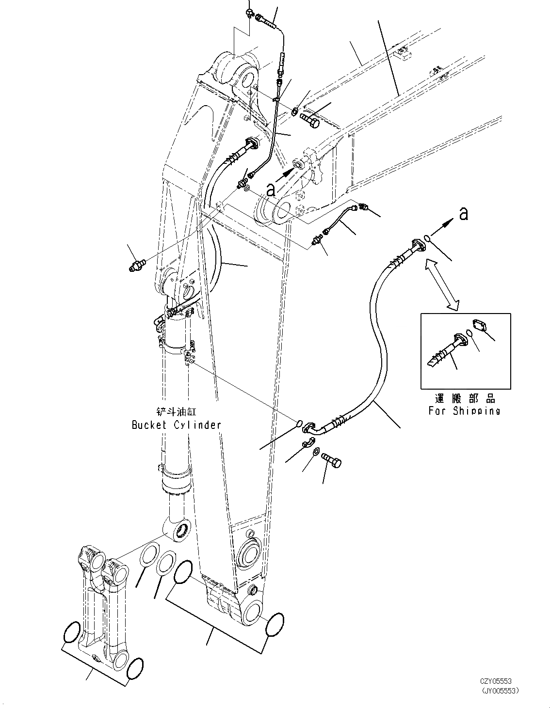 Схема запчастей Komatsu PC450-8 - РУКОЯТЬ (MM, УСИЛ. ТИП) (ПАТРУБКИ ЦИЛИНДРА КОВША И СМАЗЫВАЮЩ. ЛИНИЯ) T [РАБОЧЕЕ ОБОРУДОВАНИЕ]
