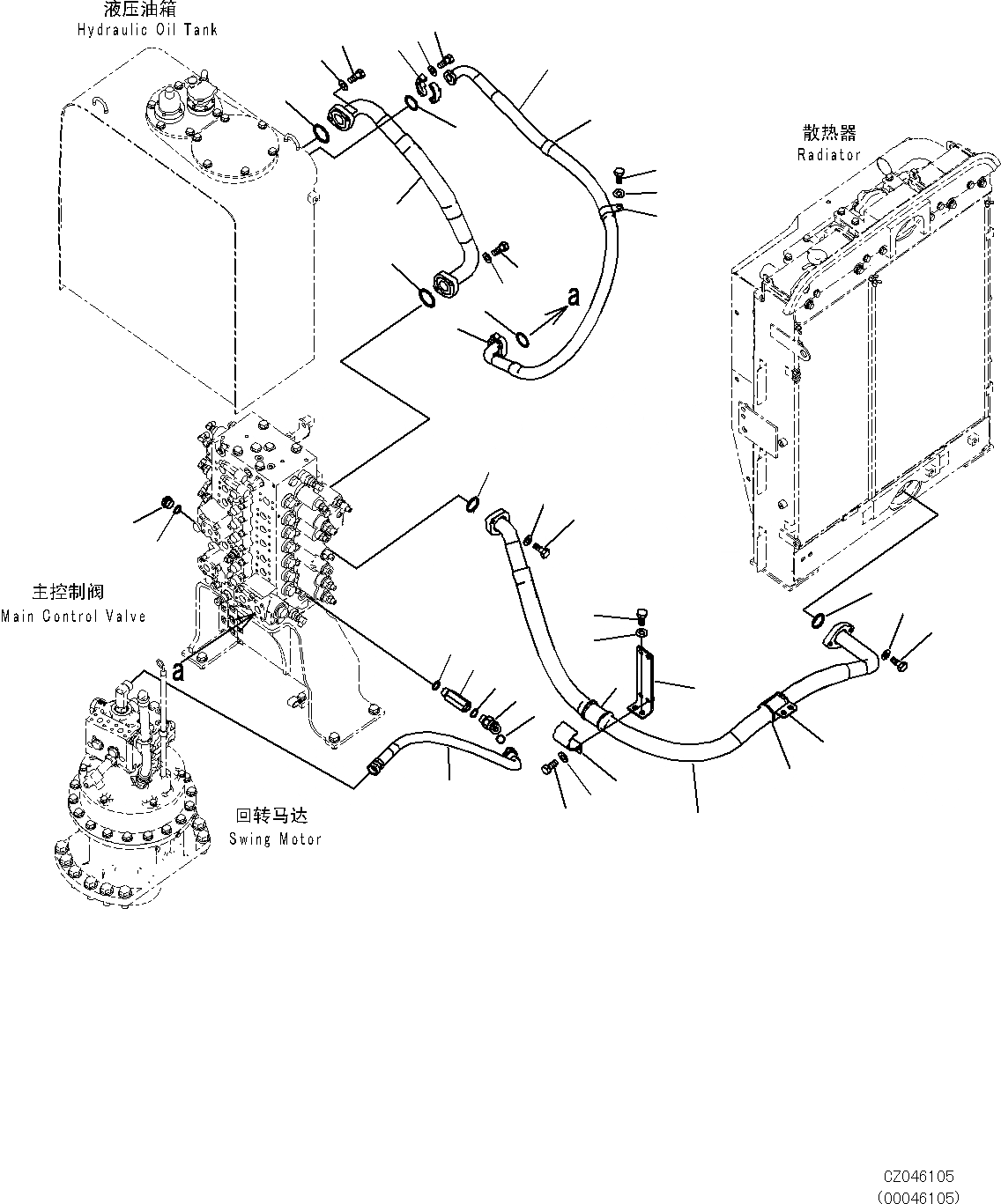 Схема запчастей Komatsu PC270-8 - ВОЗВРАТ. ТРУБЫ (-АКТУАТОР) H [ГИДРАВЛИКА]