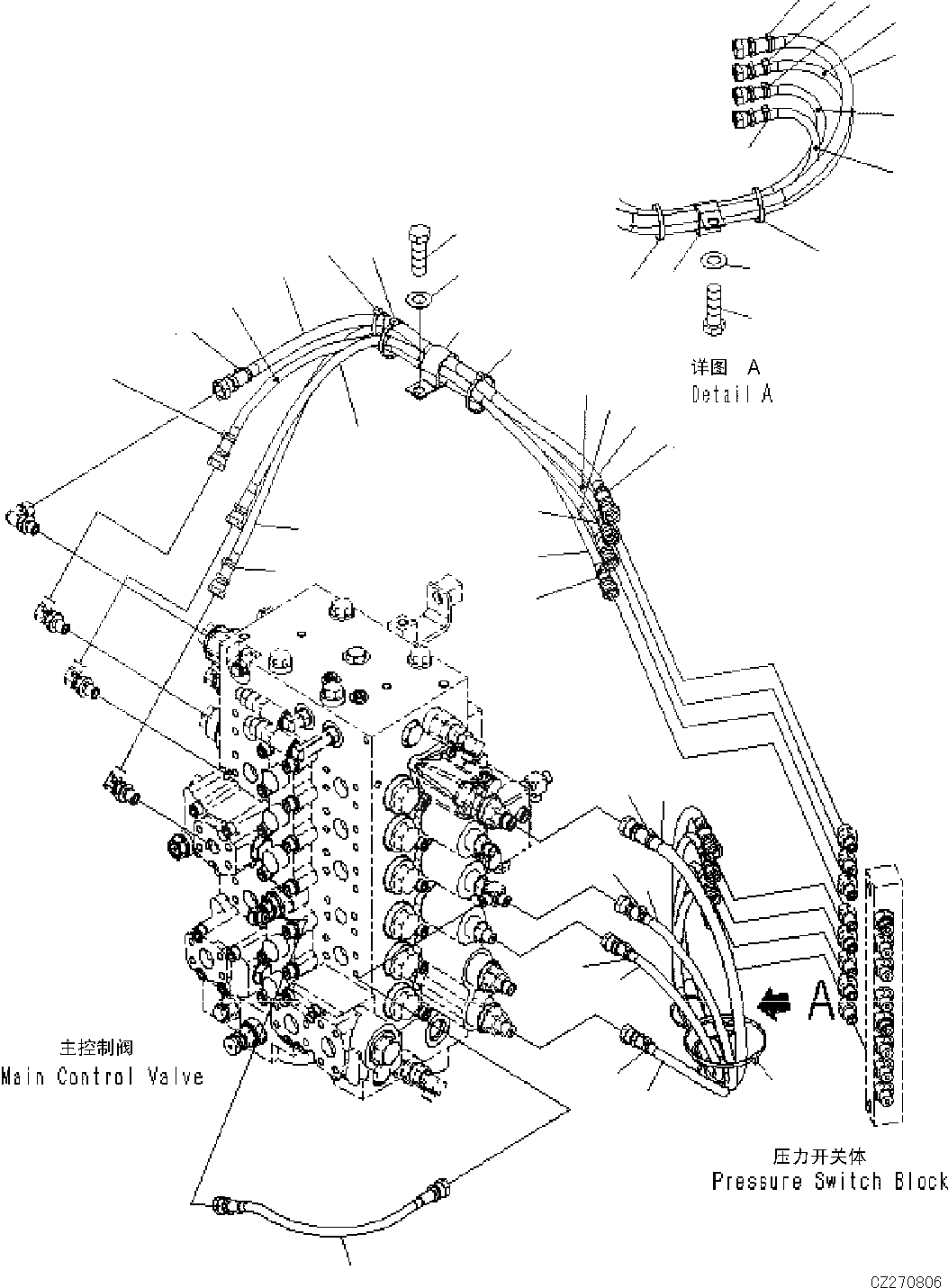 Схема запчастей Komatsu PC270-8 - ПРОПОРЦИОНАЛЬН. PRESSURE УПРАВЛ-Е (PPC) КЛАПАН ТРУБЫ H [ГИДРАВЛИКА]