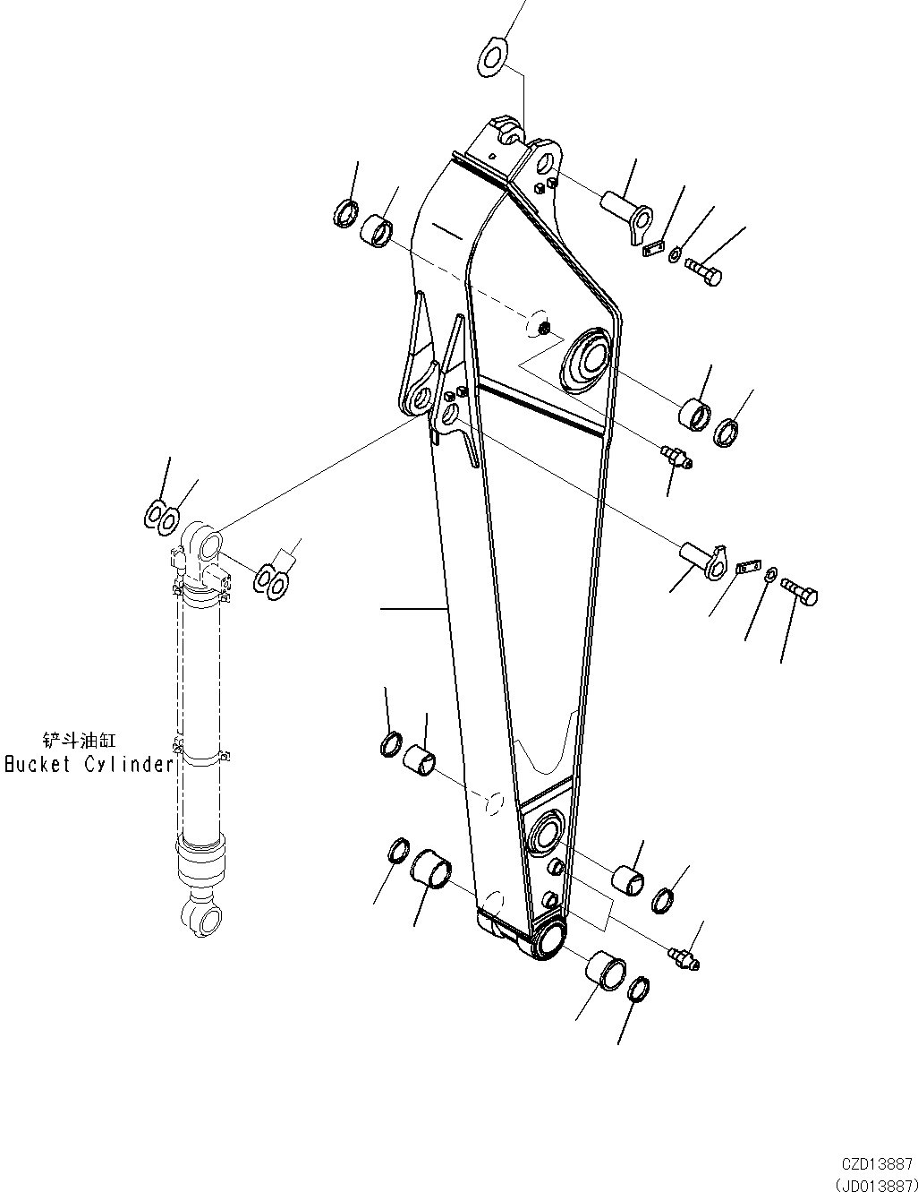 Схема запчастей Komatsu PC270-8 - РУКОЯТЬ (MM, КОРОТК. РУКОЯТЬ) (РУКОЯТЬ И ПАЛЕЦ) T [РАБОЧЕЕ ОБОРУДОВАНИЕ]