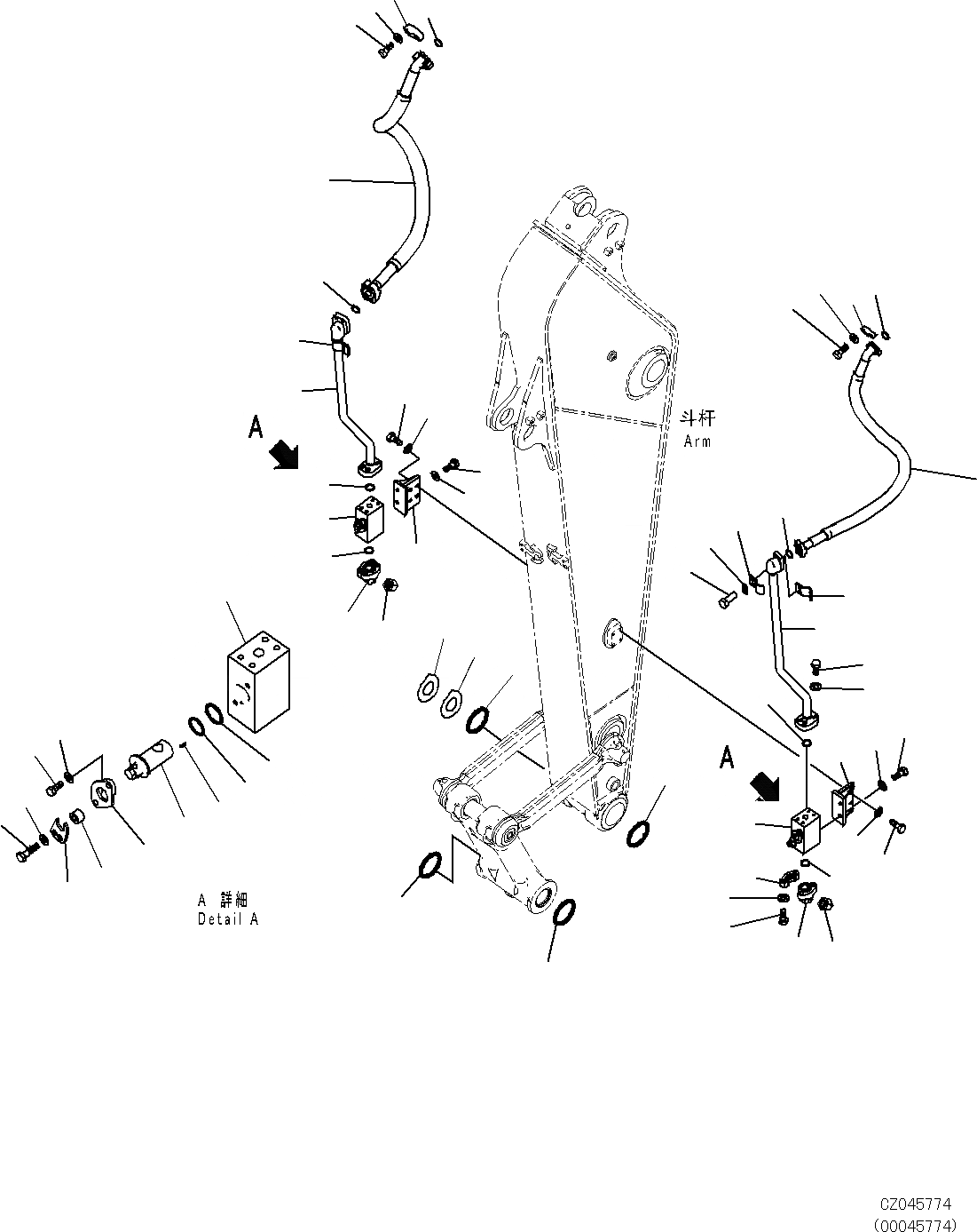 Схема запчастей Komatsu PC270-8 - РУКОЯТЬ (MM, УСИЛЕНН., -НАВЕСН. ОБОРУД, ЧАС. СМАЗКА INTERVAL) (ДОПОЛН. ГИДРОЛИНИЯ) T [РАБОЧЕЕ ОБОРУДОВАНИЕ]