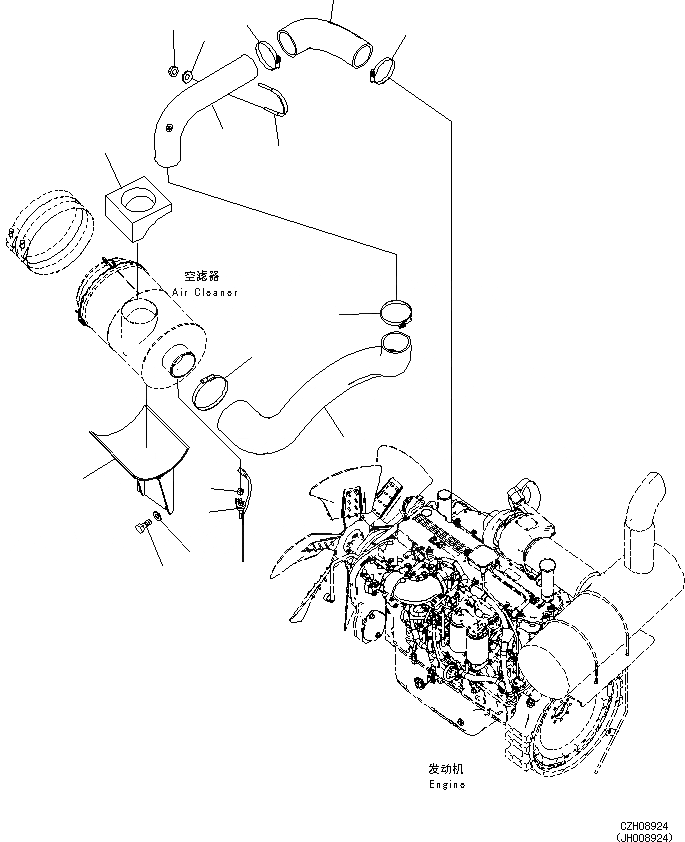 Схема запчастей Komatsu PC360-8M0 - ВОЗДУХООЧИСТИТЕЛЬ (ПРЕФИЛЬТР РУЧН. CУКЛОН.) B [КОМПОНЕНТЫ ДВИГАТЕЛЯ]