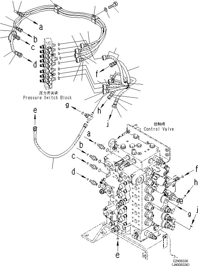 Схема запчастей Komatsu PC360-8M0 - ПРОПОРЦИОНАЛЬН. PRESSURE УПРАВЛ-Е (PPC) КЛАПАН ТРУБЫ H [ГИДРАВЛИКА]