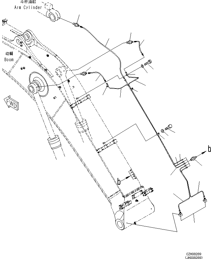 Схема запчастей Komatsu PC360-8M0 - СТРЕЛА(MM УСИЛ. ТИП, ЧАС. СМАЗКА INTERVAL)(СМАЗЫВАЮЩ. ЛИНИЯ)(ДЛЯ SE СПЕЦ-Я.) T [РАБОЧЕЕ ОБОРУДОВАНИЕ]