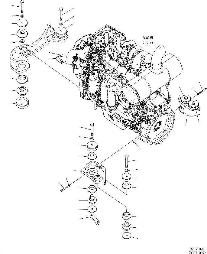 Схема запчастей Komatsu PC650LC-8E0 - КРЕПЛЕНИЕ ДВИГАТЕЛЯ B [КОМПОНЕНТЫ ДВИГАТЕЛЯ]