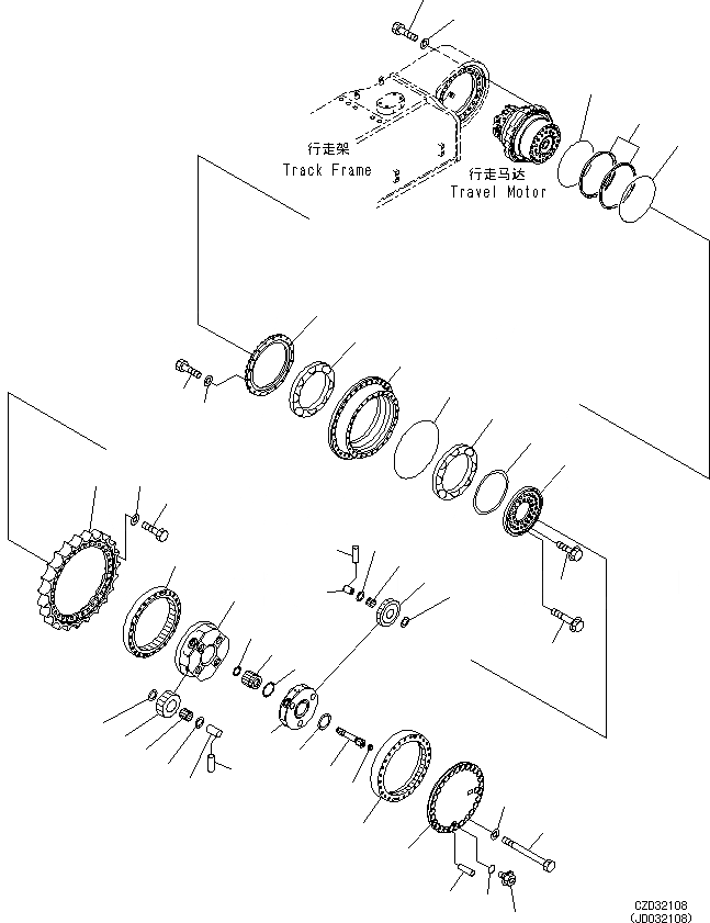 Схема запчастей Komatsu PC650LC-8E0 - ГУСЕНИЧНАЯ РАМА (С ПОЛН. LENGTH ЗАЩИТА ОПОРНЫХ КАТКОВ) (КОНЕЧНАЯ ПЕРЕДАЧА ЛЕВ.) R [НИЖН.CARRIAGE]