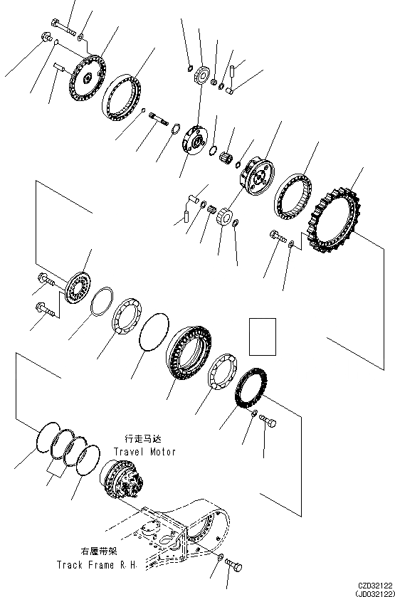 Схема запчастей Komatsu PC650LC-8E0 - ГУСЕНИЧНАЯ РАМА (С ПОЛН. LENGTH ЗАЩИТА ОПОРНЫХ КАТКОВ) (КОНЕЧНАЯ ПЕРЕДАЧА ПРАВ.) R [НИЖН.CARRIAGE]