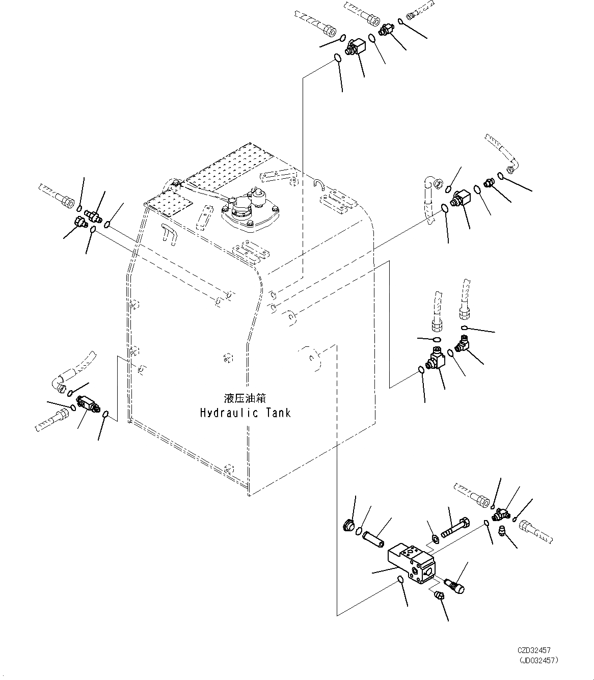 Схема запчастей Komatsu PC700LC-8E0 - ГИДР. БАК. (С КРЫШКА МАСЛОНАЛИВНОГО ПАТРУБКА БЛОКИРОВКА И КРЫШКИБЛОКИР.) (РАЗГРУЗ. КЛАПАН) H [ГИДРАВЛИКА]