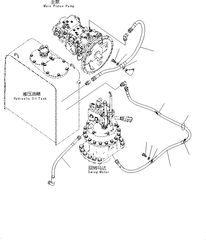 Схема запчастей Komatsu PC200-8M0 - ДРЕНАЖН. ТРУБЫ H [ГИДРАВЛИКА]